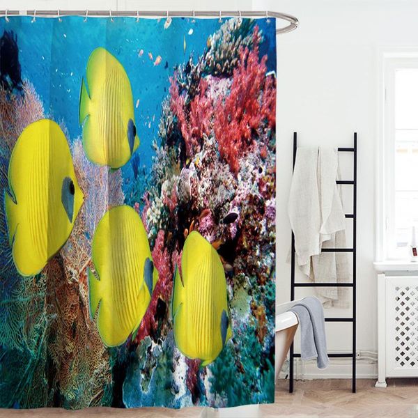 

shower curtains funny cartoon undersea fish curtain ocean and sea bathroom waterproof extra long polyester fabric for kids bathtub decor