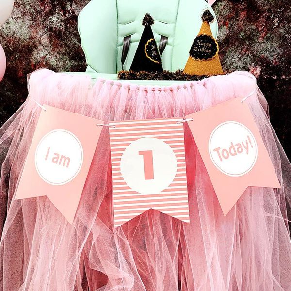 

party decoration 1 set kawaii baby year old birthday flags pink blue i am today banners chair shower decorations