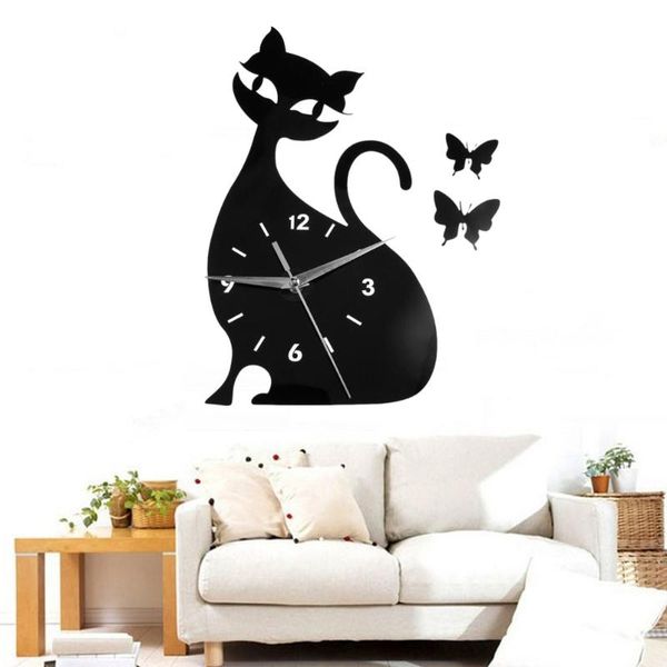 

wall clocks clock cat mirror black modern design home decor watch