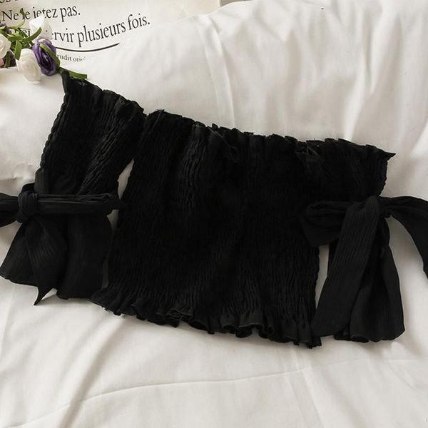 

women's t-shirt crop t shirts summer folds tees female slash neck short sleeves pullover women clothes bow splice shirt, White