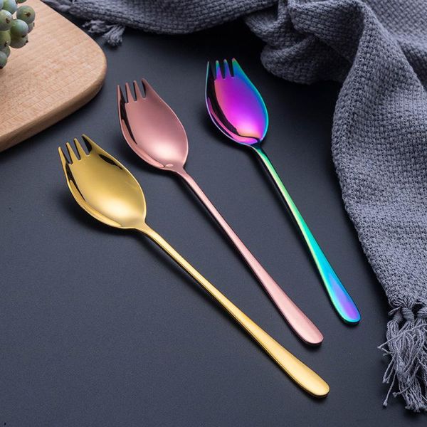 

spoons kitchen instant noodles spoon 304 stainless steel salad serving fork dinning server cutlery utensils tools