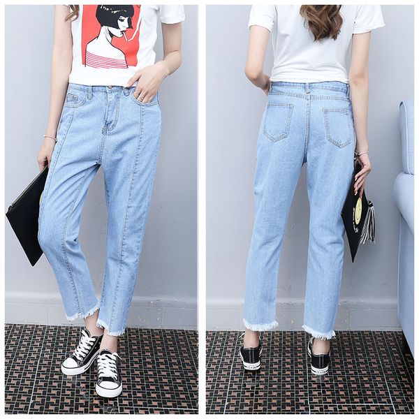 

jeans 2021 spring and summer light color women's straight tube loose wide leg small tall waist thin pants versatile, Blue
