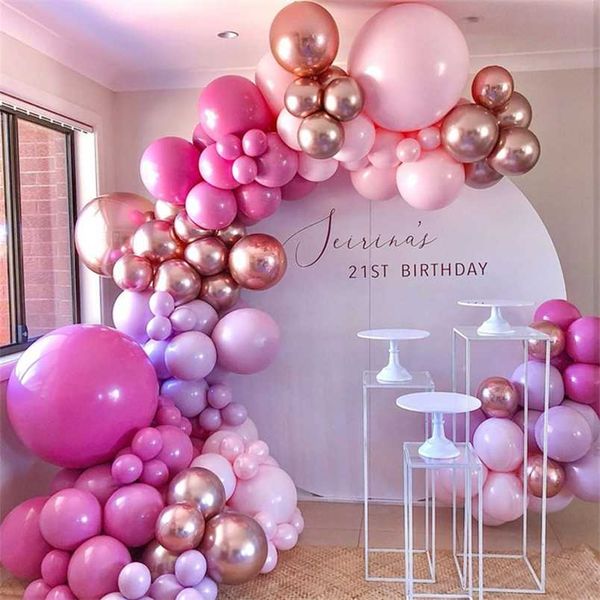 115pcs palloncino arco ghirlanda oro rosa chorme palloncini metallici rosa Globos buon compleanno decorazioni per feste matrimonio baby shower 211216