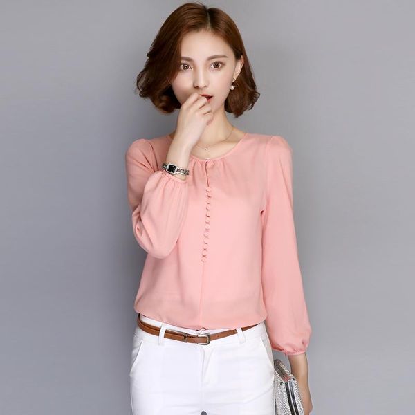 

women's blouses & shirts women plus size 2021 spring autumn chiffon blouse shirt casual loose elegant ladies blusas white pink red
