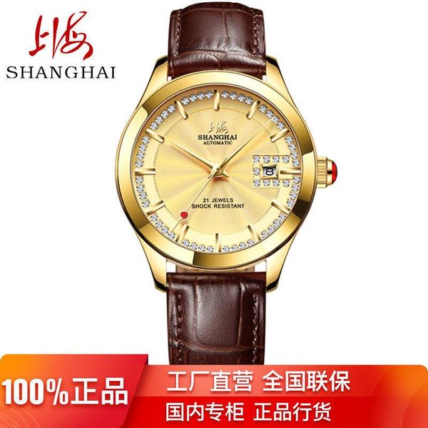 

wristwatches shanghai brand watch men's automatic mechanical waterproof leisure diamond-embedded domestic x733, Slivery;brown
