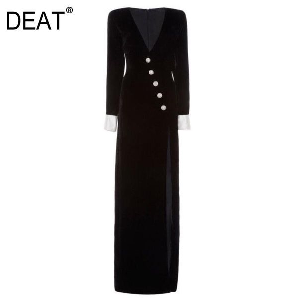 

casual dresses [deat] 2021 spring autumn fashion women v-neck waist ankle-length long sleeve velvet black dress 13a632, Black;gray