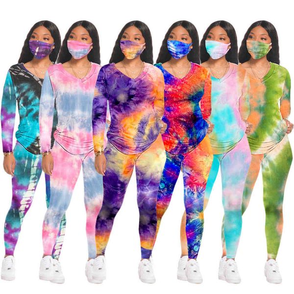 

women's tracksuits women tie dye two piece set european and american round neck casual fashion home sports pants suit (including, Gray