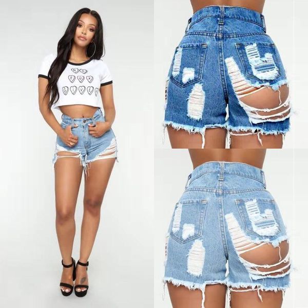 

women's shorts european and american ripped plus size high-waisted denim, White;black