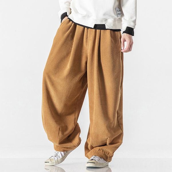 

men's pants men vintage loose lantern fashion simple solid trousers for mens streetwear 2021 autumn winter casual corduroy, Black