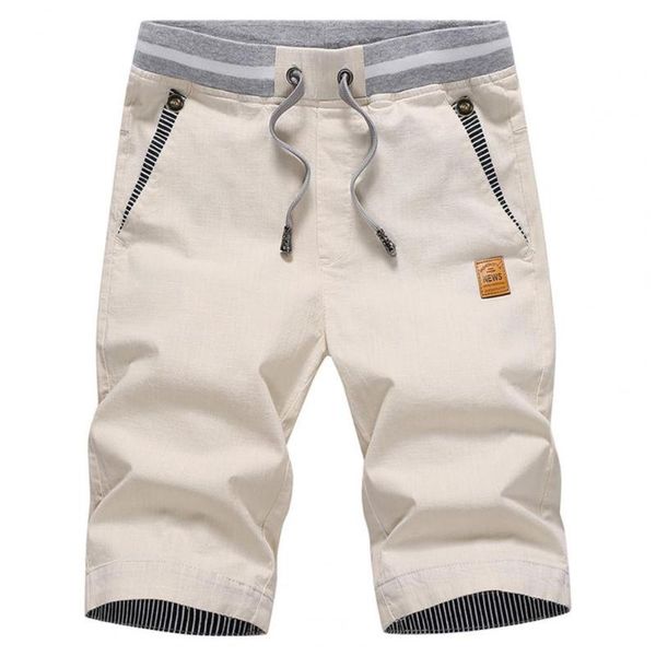 

men's summer shorts 2021 elastic waist solid color all-match pockets drawstring mid rise beach male clothing m-4xl, White;black