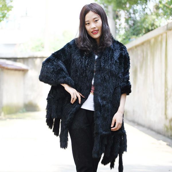 

scarves cx-b-14c luxury genuine knitted fur with tassels lady wraps autumn winter women shawl, Blue;gray