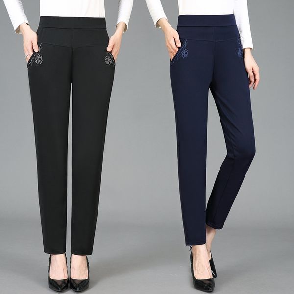 

middle aged spring and autumn style high waist straight tube loose mother's leisure pants elderly women's, Black