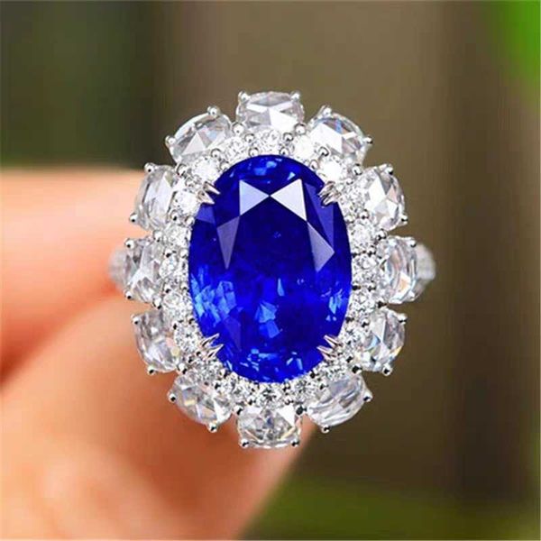 

new imitation natural blue full diamond temperament oval opening ring female pendant necklace, Golden;silver