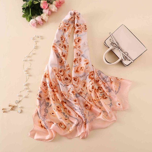 

new print flower chain sunscreen silk satin women's scarf summer air conditioning shawl, Blue;gray