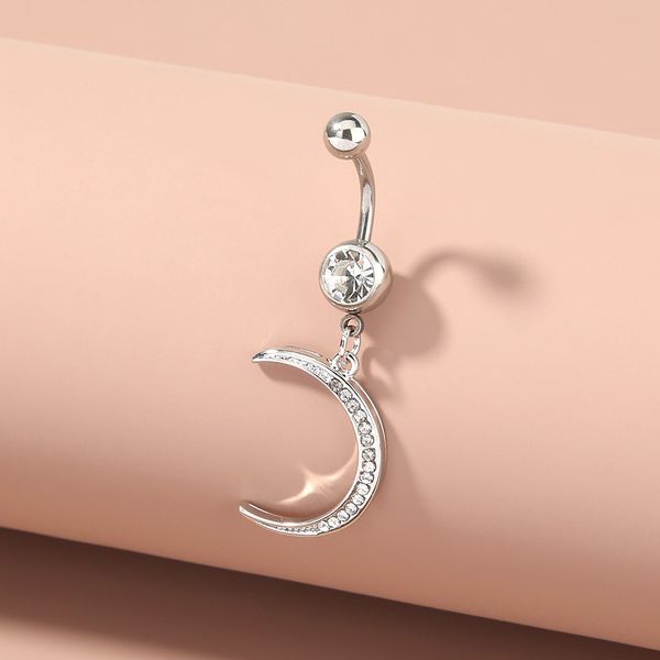 

selling new moon diamond ring trinket stainless steel navel nail, Silver