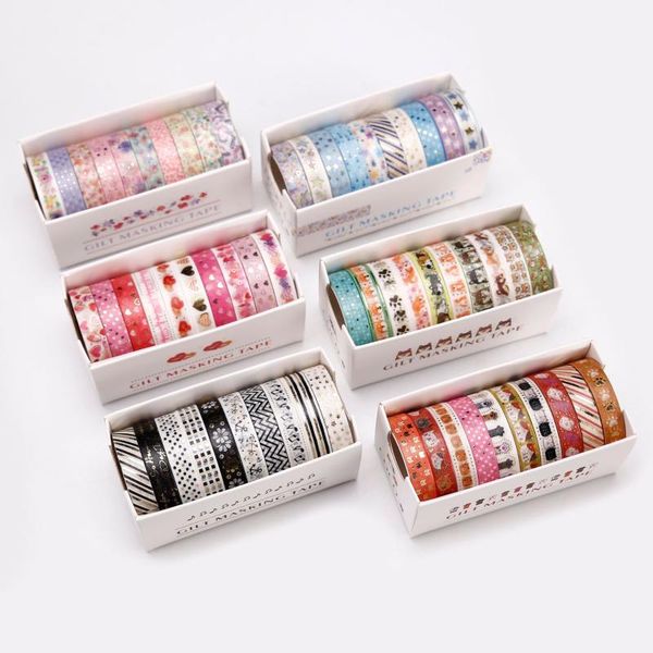 

gift wrap 10pcs gold foil washi tape flower gog cat heart masking diy handbook scrapbooking journal handmade craft decoration