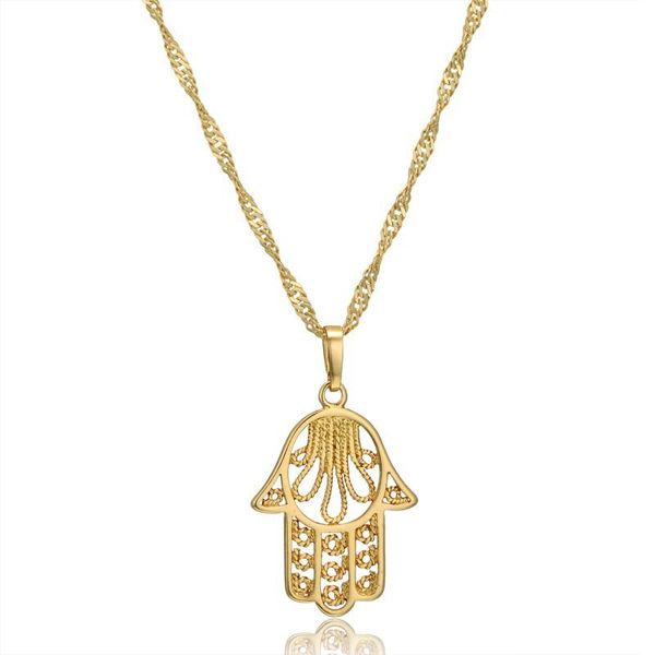

pendant necklaces classic hamsa hand of fatima charm for women gold color palm chokers collar jewelry collier femme drop, Silver