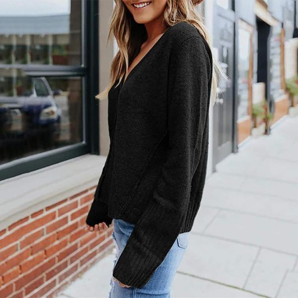 

women's knits & tees women cardigan v-neck solid color single-breasted loose coat for going out autumn winter casual oversized sweater, White