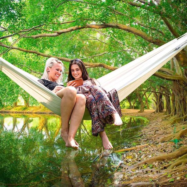 

camp furniture outdoor hammock swing white canvas garden decoration camping trip