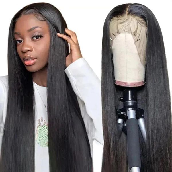 

lace wigs full human hair natural straight front wig pre plucked 360 frontal bleached knots 250density brazilian remy, Black;brown