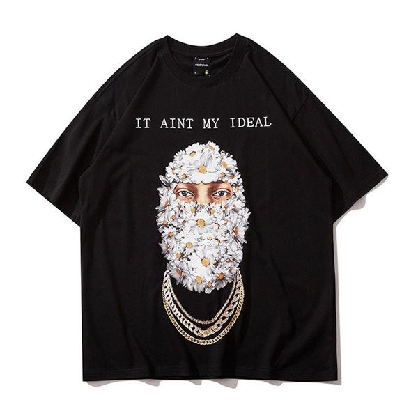 

men's t-shirts high street cotton t shirt men daisy letter print summer short sleeve casual tee hip hop baggy oversized couple, White;black