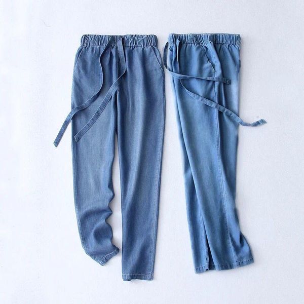 

women's jeans 2021 summer slim denim pencil pants casual vintage high waist womens long loose plus size 6xl/7xl maxi blue