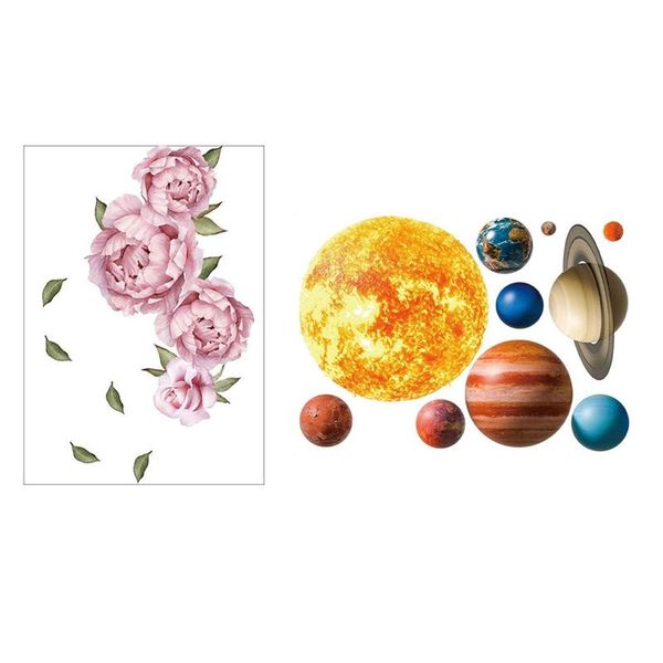 

wall stickers 2 pcs stickers: 1 solar system planet & flower peony