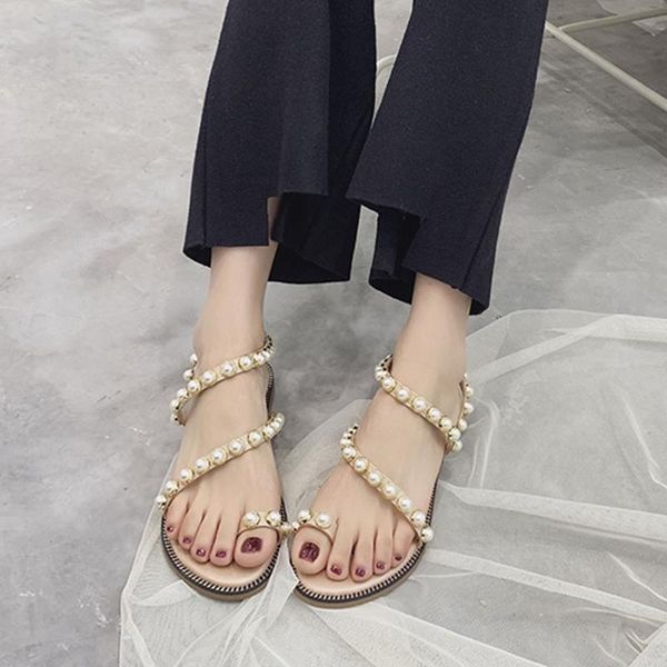 

eillysevens fashion womens beach sandals summer pearl students roman shoes casual sandalia feminina#, Black