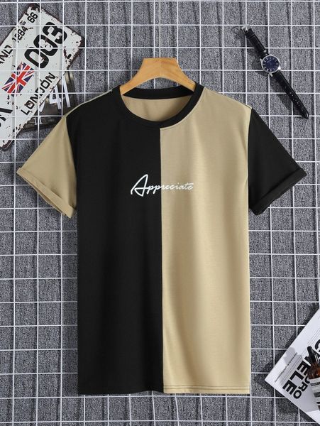 

men letter graphic two tone tee t4ja#, White;black