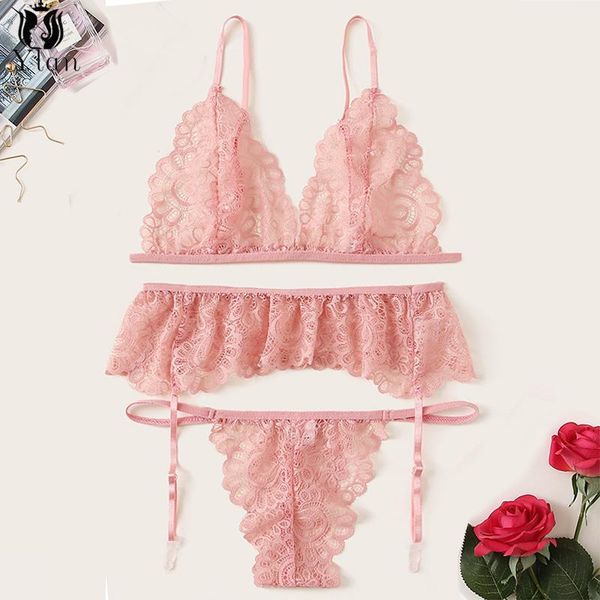 

bras sets erotic lingerie women's underwear set lace female pink flower bra and panty 2021, Red;black