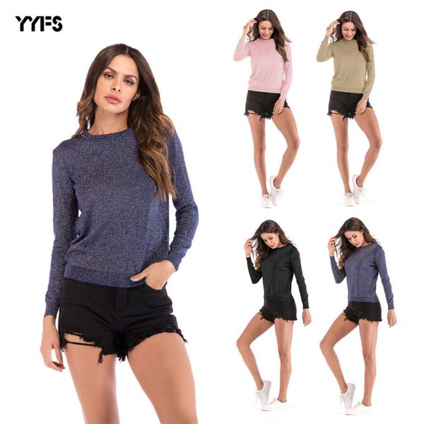 

two piece dress wear autumn and winter bottom knitted long sve solid color t-shirt women's round neck top, White