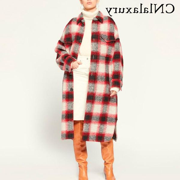 

women's jackets winter 2021 autumn casual long wool coat women fashion vintage plaid warm jacket outwear female loose chic overcoat lad, Black;brown