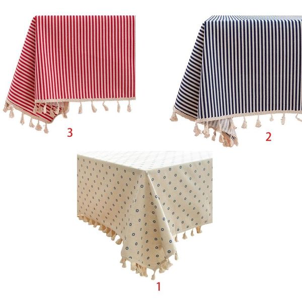 

table cloth pastoral tassel tablecloth floral stripes print cotton linen kitchen cover 68ue