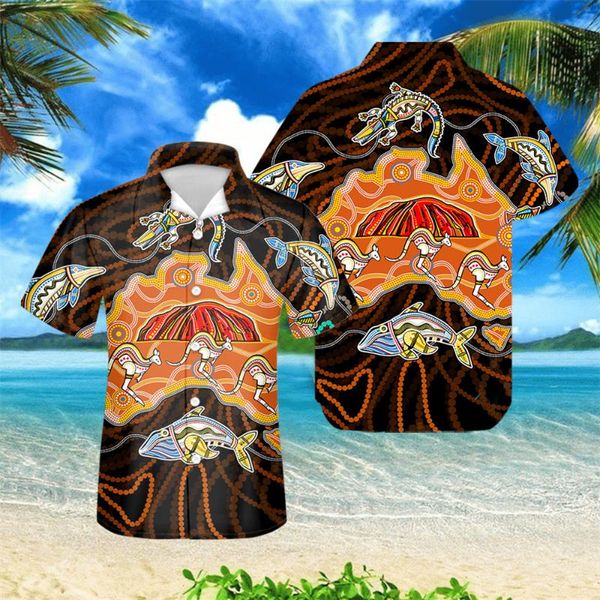 

men's casual shirts hawaiian for men short sleeve aloha beach shirt aboriginal australians design summer button down male clothing, White;black