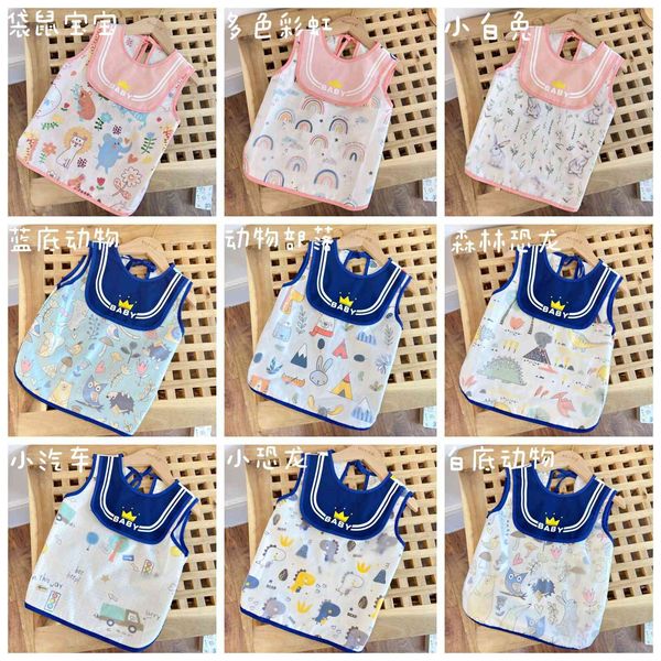 

eating waterproof children's sleevels bib reverse drsing summer thin baby apron cover pocket