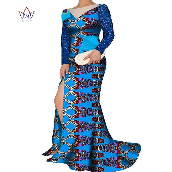 

ethnic clothing african dresses for women bazin riche patchwork wax print evening long sleeve dashiki wy7849, Red