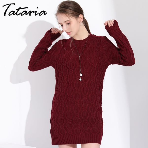 

tataria warm women autumn winter sweater knitted dresses elastic long sleeve lady mini casual for 210514, Black;gray