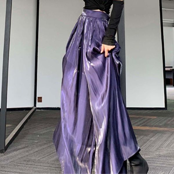 

women's pants & capris 2021 spring fashion matte pleated trousers women high waist loose wide leg, Black;white