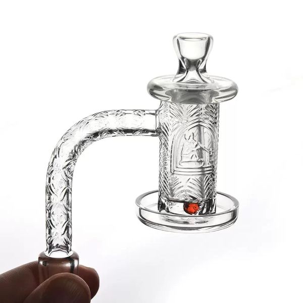 Quartz spinner banger conjunto de fumo com padrão de escultura profunda totalmente gravado + 1 vidro terp pérola + tampa carb + cone para tubo de água de sonda