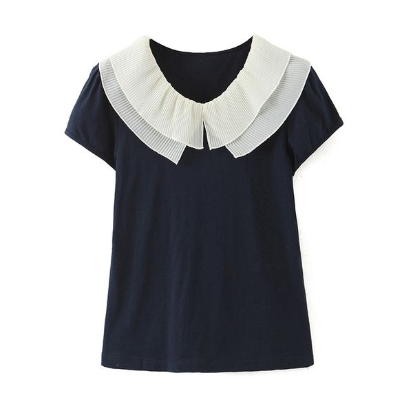 

summer womene casual knit turn down collar t shirt short sleeve preppy style xz2433 210525, White