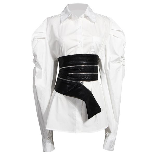 

women's blouses & shirts women white cotton blouse sleeve long high waist shirt rc9m