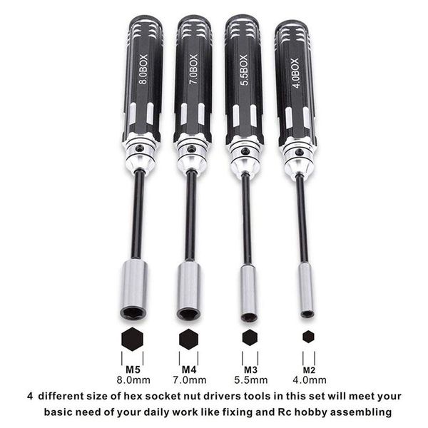 

hand tools rc model tool 4pcs hex screw drivers nut socket wrench sleeve wheel spanner 4.0/5.5/7.0/8.0mm for daily making manual and