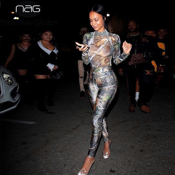 

newasia print 2 piece sets womens outfits long sleeve bodysuit slim fit pants set fall casual suit lady club party wear 210413, White