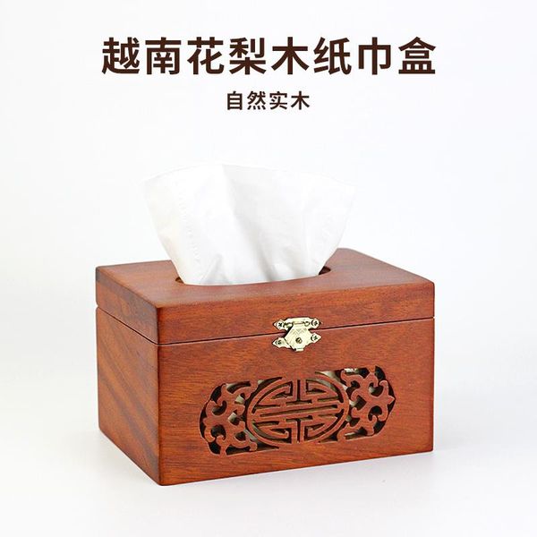 

tissue boxes & napkins 16.5x12x10cm chinese vintage rosewood box living room napkin tray retro hollow carved solid wood case storage