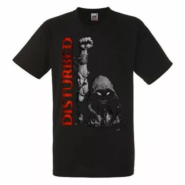 

disturbed up black mens t-shirt men rock band tee shirt, White;black