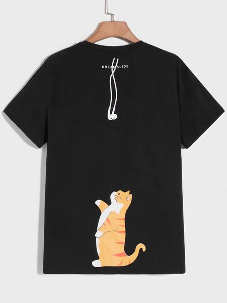 

men cat and letter graphic tee a3da#, White;black