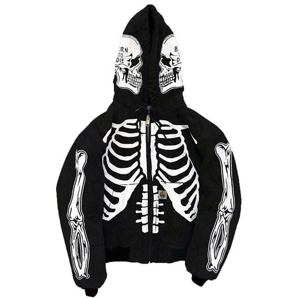 

eoenkky men's fashion hi street cardigan hoodies skull painted streetwear sweatshirts hip hop graffiti hoody size s-4xl 211103, Black