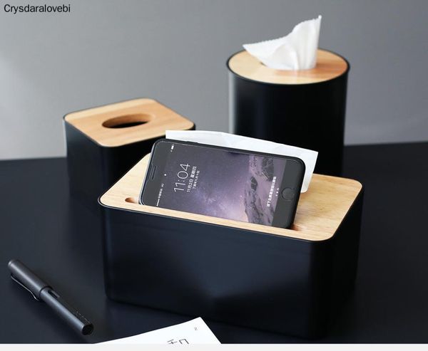 

tissue boxes & napkins modern black color containers with phone holder wood cover seat type roll paper canister cotton pads storage box