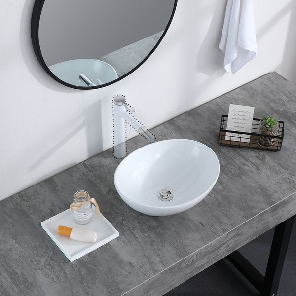 

bathroom above counter egg shape oval bowl ceramic vessel vanity sink art basin white porcelain with pop up drain ser