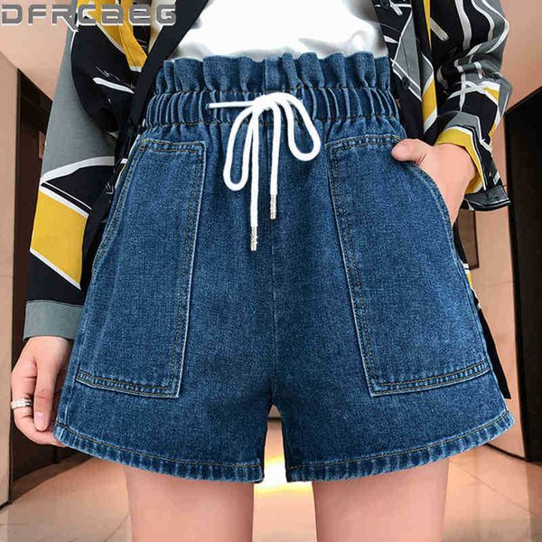 

women's shorts high elastic waist denim for women summer arrival korean style wide leg loose lady jeans plus size short mkys, White;black
